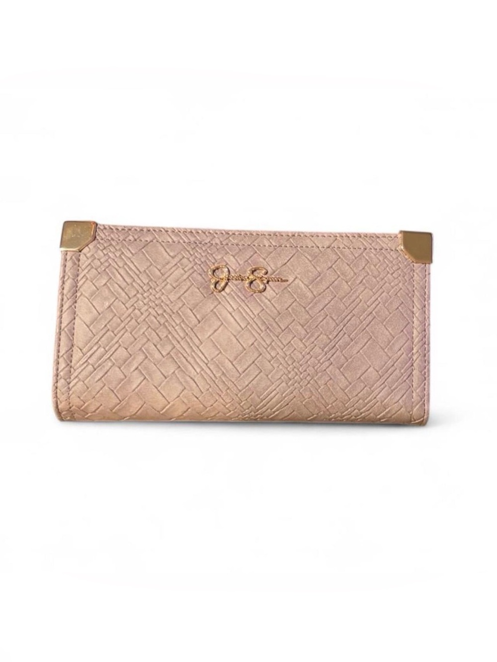 Jessica Simpson Mauve Woven-Texture Wallet with Gold Logo